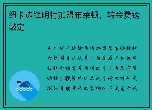 纽卡边锋明特加盟布莱顿，转会费镑敲定